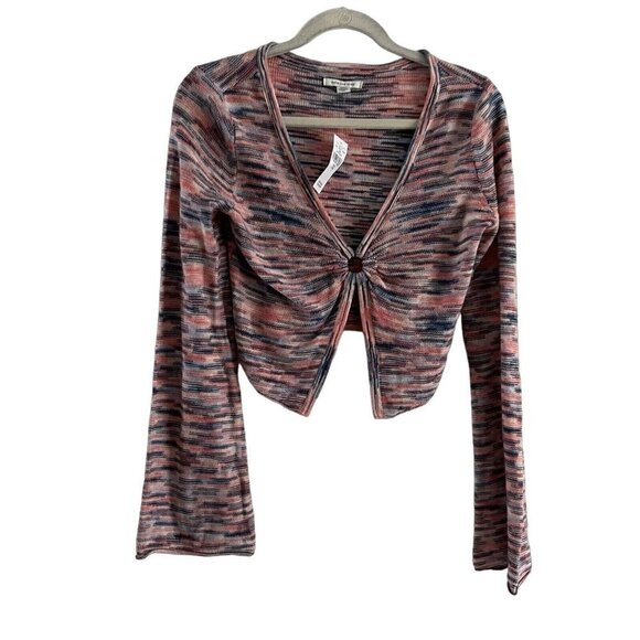 American Eagle Women M Space Dye Y2K 70s Bell Sleeve Ring-Front Sweater Top NWT - Picture 2 of 11